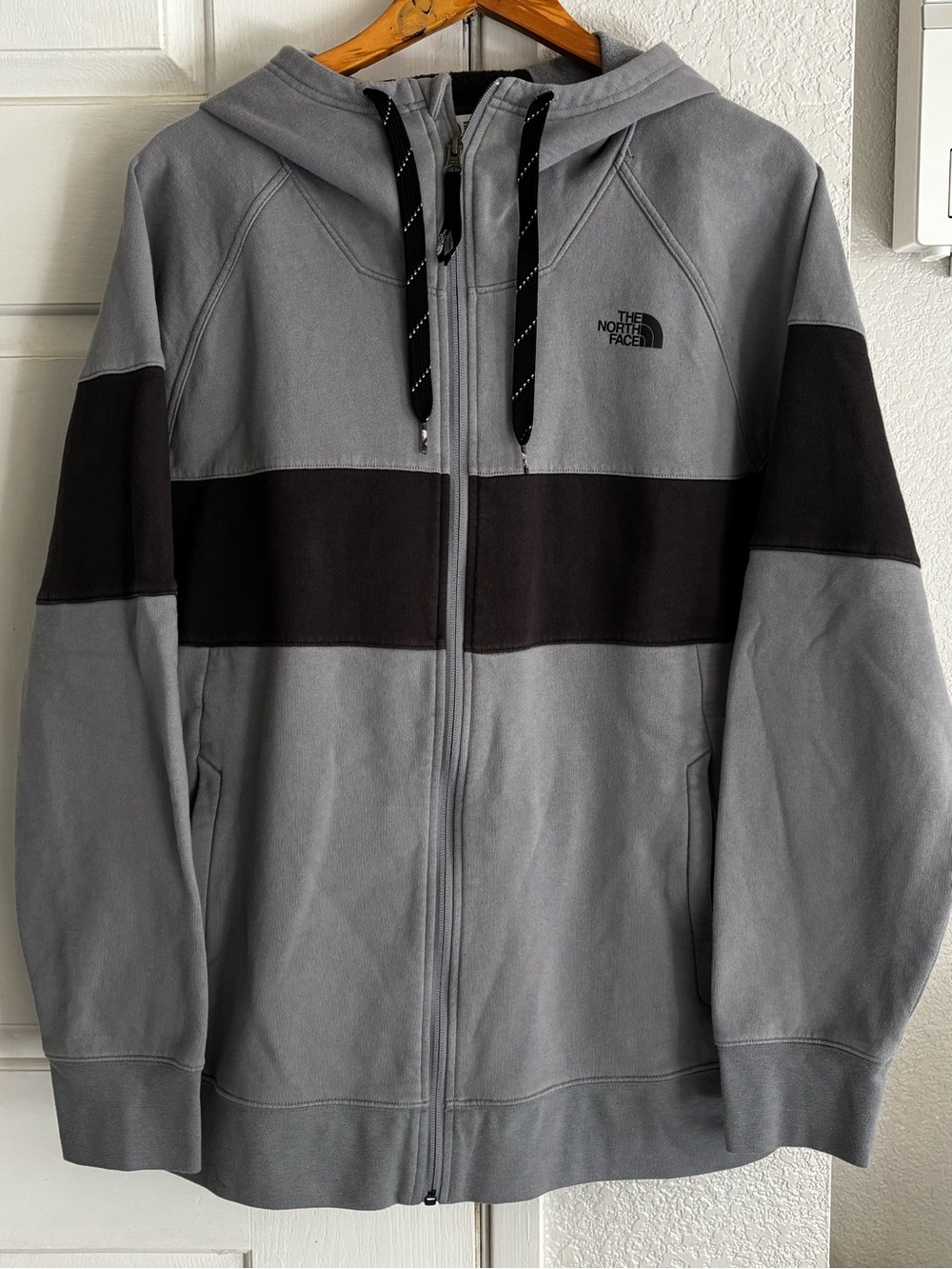 The North Face Gray Zip-Up Hoodie with Black Chest Band